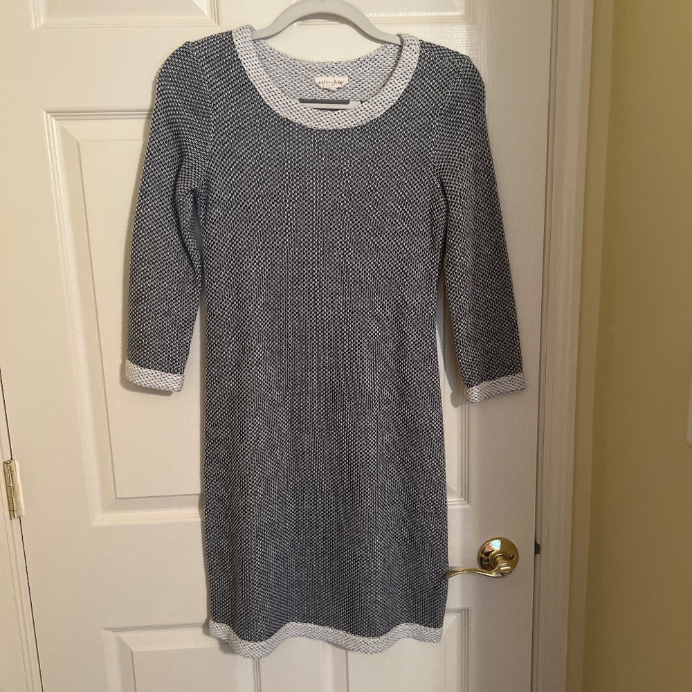 Maison Jules Black and White Three-Quarter Sleeve Sweater Dress